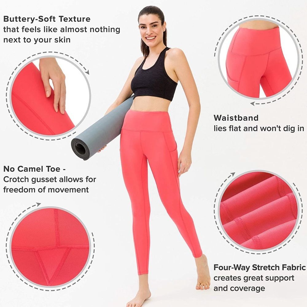 LOS OJOS - High Waist Yoga Pant Leggings with Pockets - Coral - Picture 6 of 9